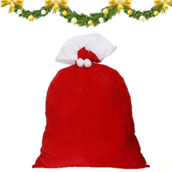 Christmas Santa Jumbo Gift Bag - 20 x 28 Inch Red Velvet Santa Sack with Drawstring, Reusable Christmas Drawstring Gift Bags for Wrapping Gifts, Party & Tree Decor