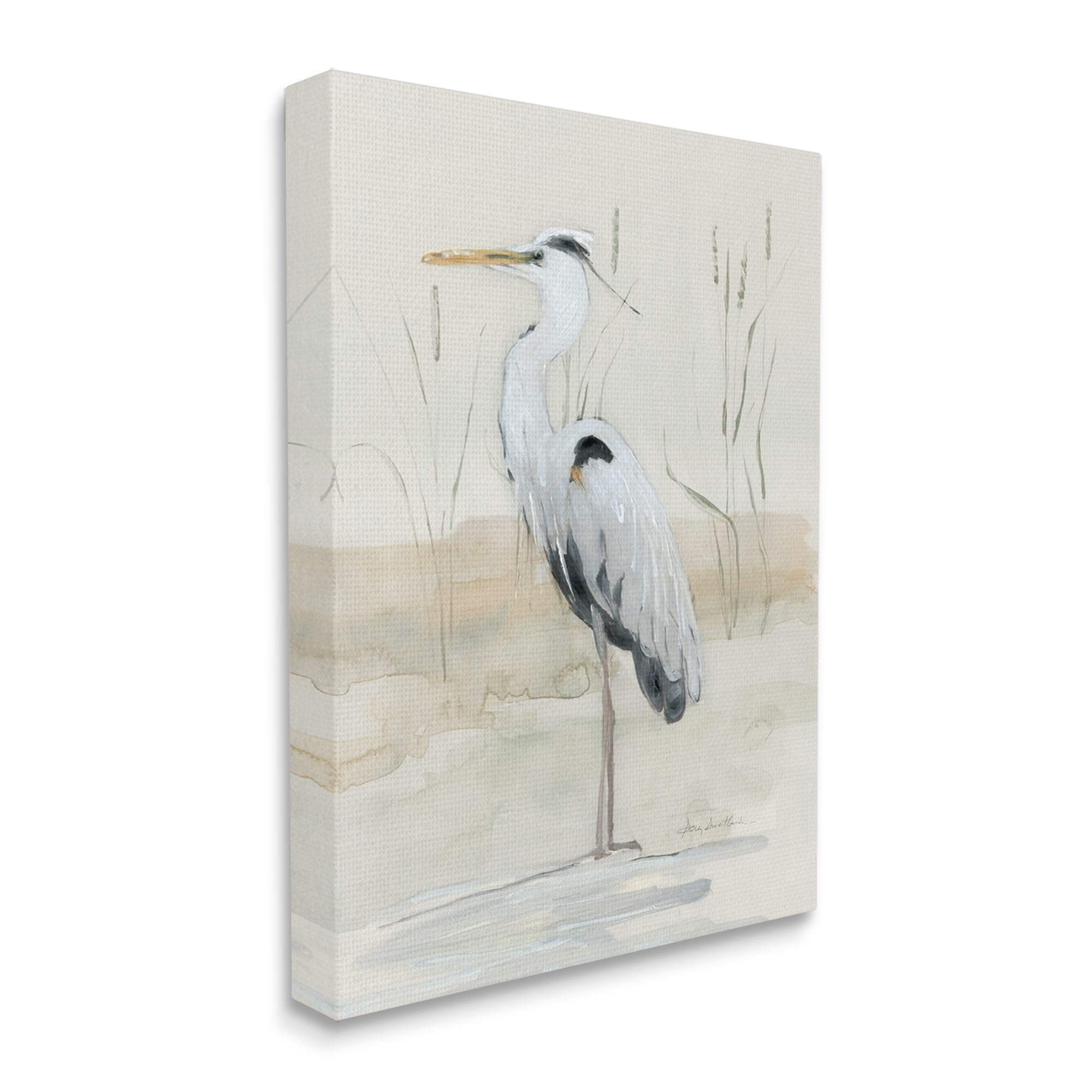 Stupell Industries Heron Bird Riverbank Watercolor Coastal Painting Gallery Wrapped Canvas Print Wall Art