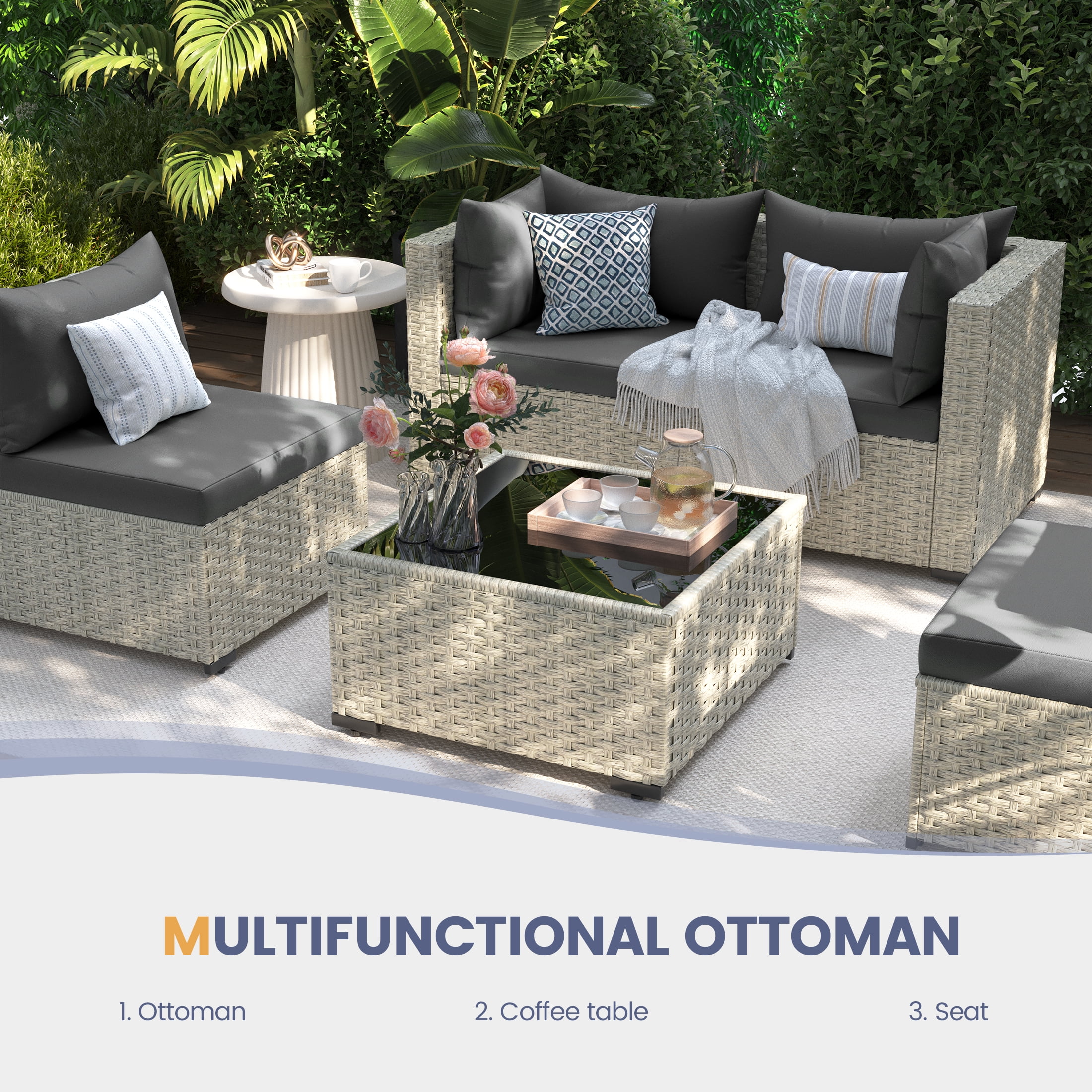 UDPATIO Patio Furniture Sets, Modular Rattan Outdoor Patio Sectional Furniture Sofa Set, Wicker Patio Conversation Set for Backyard