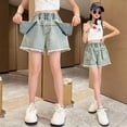 thumbnail image 2 of TOOYOU Girls Jeans Demin Pants Summer Loose Fashion Personality Casual Thin Denim Shorts Versatile Casual Trousers For Sweet Girls Size 4-5 Years Light Blue, 2 of 6