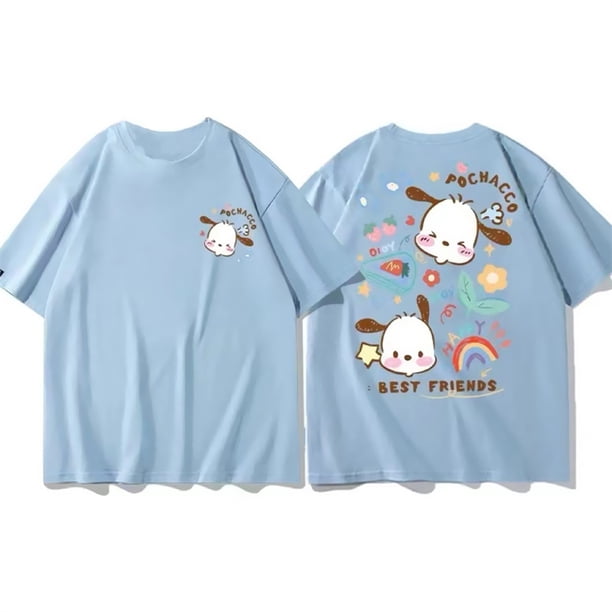 Camisetas Kawaii Sanrio Kuromi Pochacco Cinnamoroll My Melody Harajuku para mujer, camiseta Ullzang con gráfico de Anime, camiseta Y2K para mujerBlue-Pochacco
