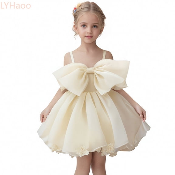 LYHaoo Girls Party Dress Elegant Embroidered Tutu Gown For Birthday Performance Flower Girl Formal Attire，Girls Casual Dresses Sizes 18-24 Months Yellow