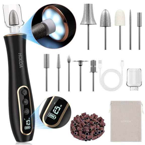 Banral Cordless Electric Nail File Set, Rechargeable, 10 Speeds, 360° LED Light, Low Noise