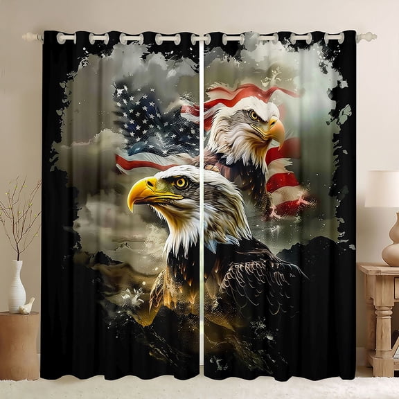 Castle Fairy Safari Eagle Black Out Curtains for Boys Girls,USA Flag Curtains Pack of 2 (42x63 Each),Vintage Aesthetic Bedroom Curtains,Super Cozy Room Decor