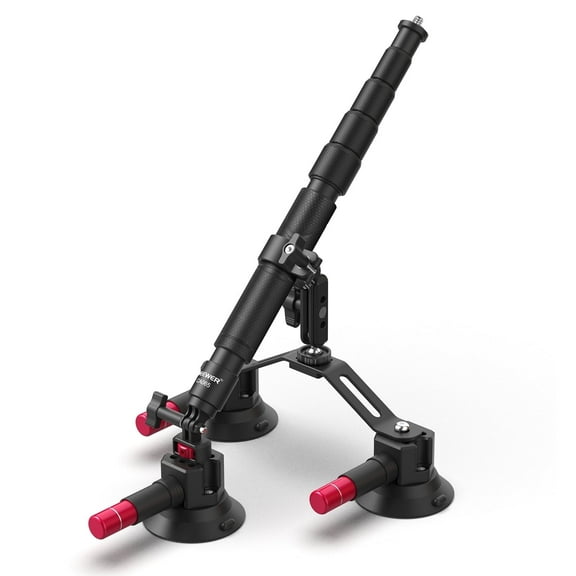 Neewer CA065 Triple Suction Car Mount - 2-in-1 Pole/Magic Arm for GoPro/Insta360, Quick Release