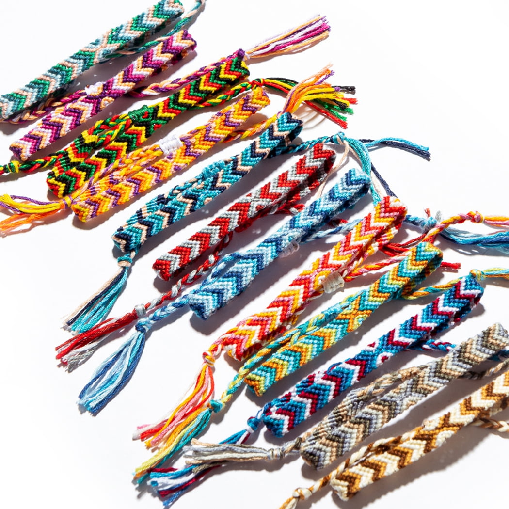 Tangser Woven Friendship Bracelets - Adjustable Nepal & Mexico Wave Anklets - 0.45 inch Width - Diamond-Shaped Design - 12 Colorful Braided Bracelets