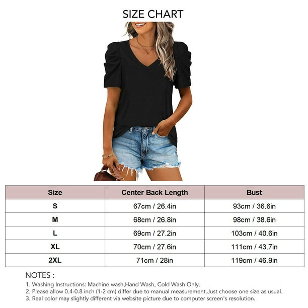 Camisa de manga abullonada,Blusa de manga corta con cuello en V y