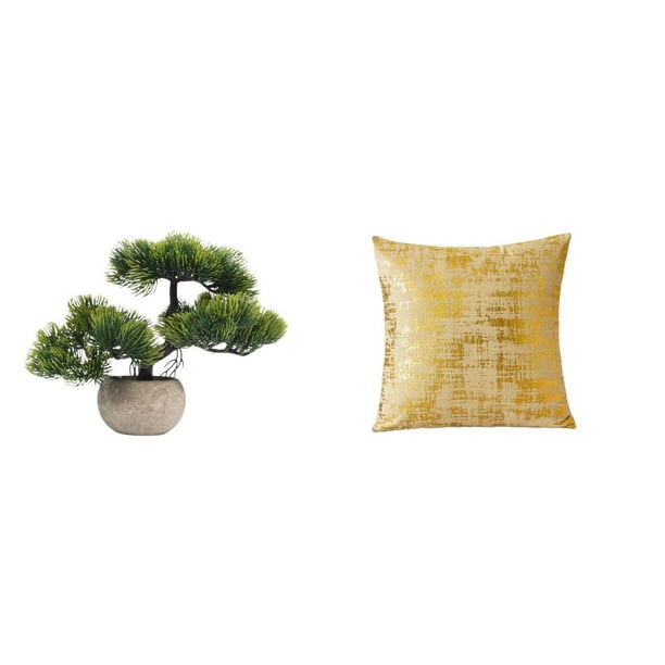 Árbol bonsái artificial,Bonsái artificial para decoración de escritorio o interior,Bonsái artificial,planta falsa en maceta.,Funda de almohada,Fundas de cojín para sofá cama,funda cuadrada