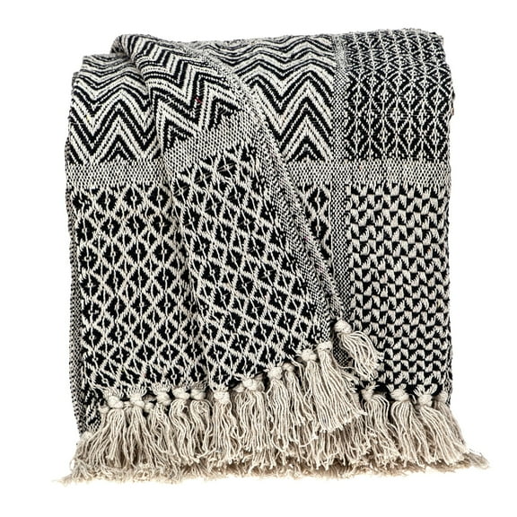 Nassau Collection Beige and Black Transitional Woven Handloom Throw Blanket 52" x 67"