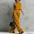 thumbnail image 6 of mihongmao Summer 2 Piece Sets For Women Dressy Club Outfits Women Turtleneck Sleeveless Crop Top 2 Piece Outfit Casual Loose Wide Leg Sweatpants Set With Pockets Yellow S, 6 of 6