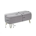 thumbnail image 2 of Comfort Stretch 39" Length Storage Ottoman Bench for Living Room,Grey Faux Fur Bedroom Bench with Entryway Oval Storage Upholstered Fabric Footrest Stool Padded Seat with Gold Legs, 2 of 9