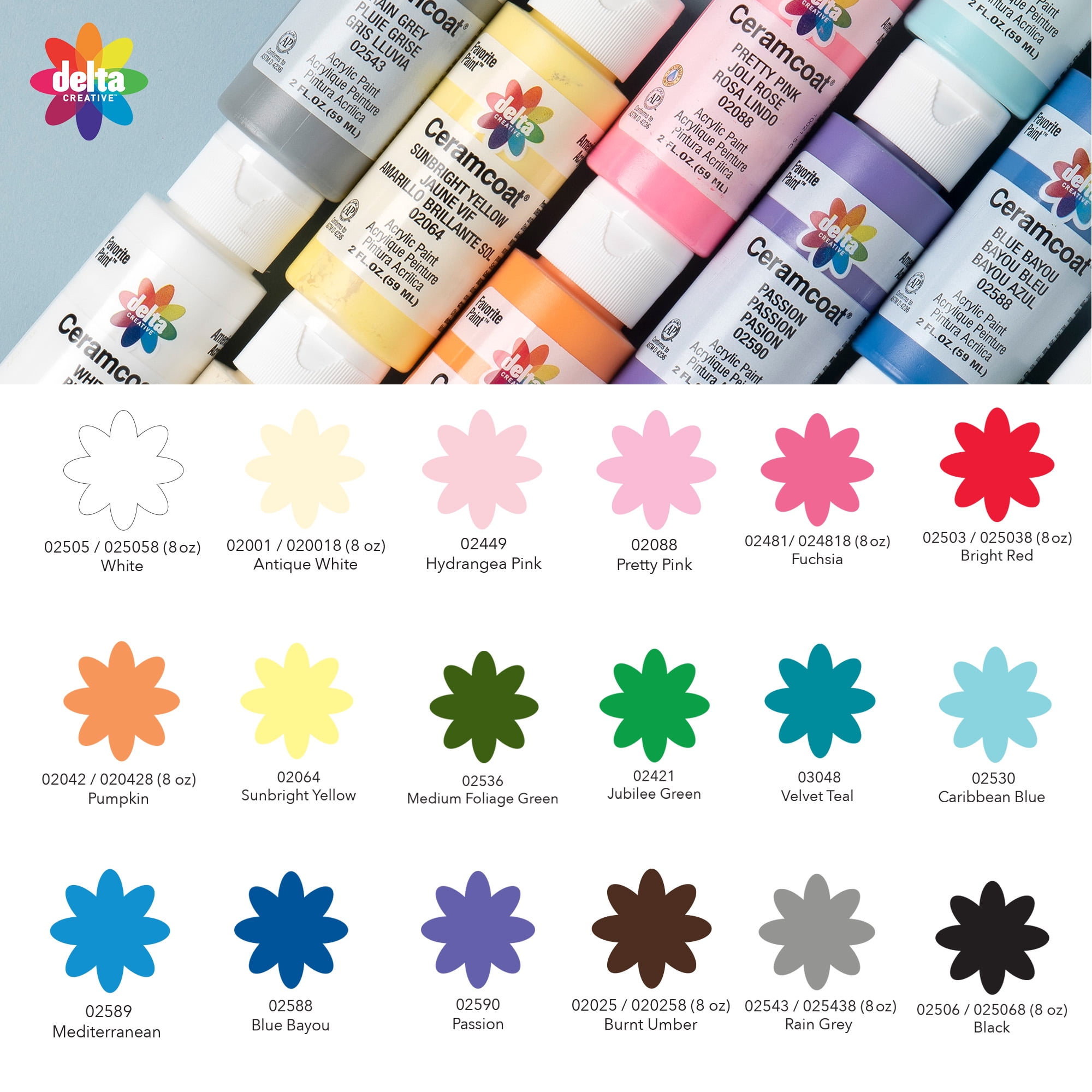Delta Ceramcoat Matte Acrylic Craft Paint Set, 2 fl oz, 18 Piece