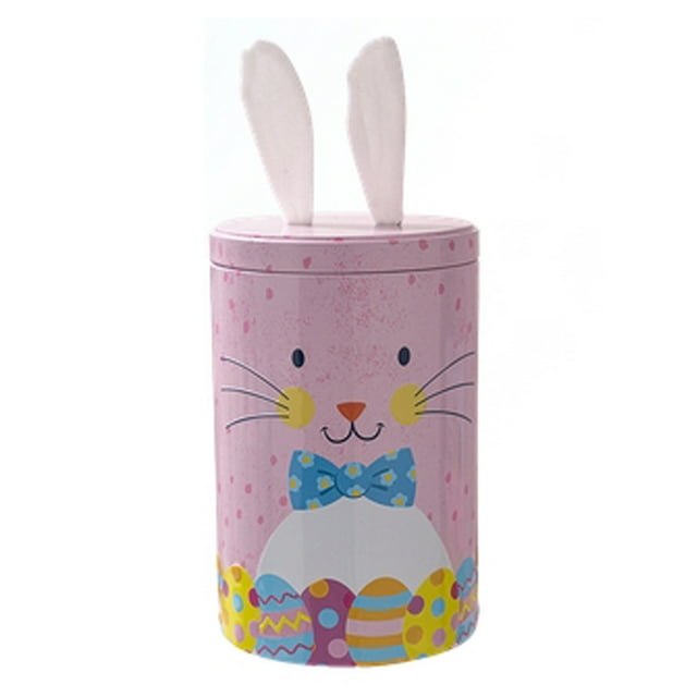 Wosthever Adorno de cubo de hierro con pintura vívida de conejo, caja de regalo para Pascua, cuatro estilos creativos retro Almacenamiento y organización del hogar rosa