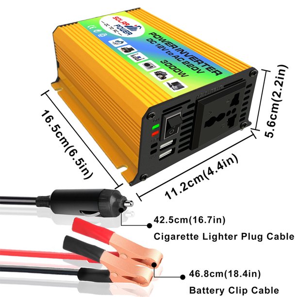 3000w Car Solar Power Inverter Converter Dc 12v To Ac 110v Dual Usb Ports Fast Charging For Laptop Tv Dvd Players Walmart Com Walmart Com