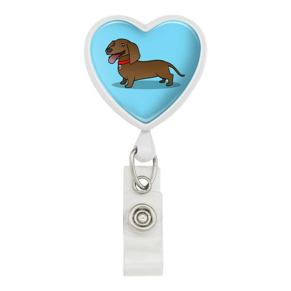 Dachshund Wiener Dog Cartoon Heart Lanyard Retractable Reel Badge ID Card Holder