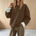 thumbnail image 5 of Tqcoqu Women's Solid Crew Neck Pullover Sweatshirt,Fake Two Piece Ruffle Flounce Cuff Long Sleeve Loose Casual Tops For Fall Winter,Brown Women's S-XXL, 5 of 6