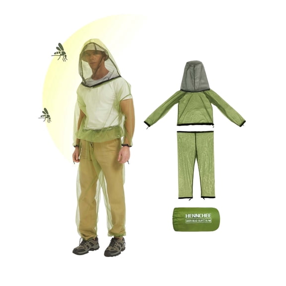 HENNCHEE 2Sets Mosquito Suits for Adults, Mesh Net Bug Jacket Pant Suit, Outdoor Full Body Protection Mosquito Proof Clothing L/XL