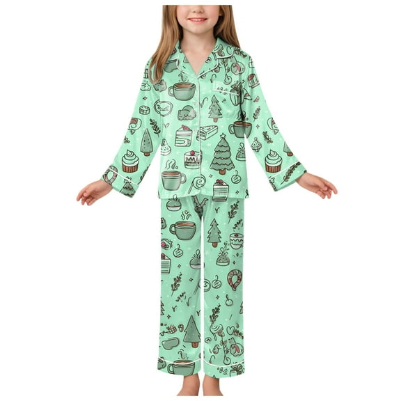 Gubotare Kids Christmas Pajamas Girls Girls 2-piece Snug-fit Holiday Pajama Set, Soft & Cute for Kids Size 7-8 (Green,7-8 Years)