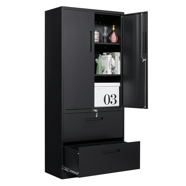 STANI Metal Storage with 2 Drawers, 71" Steel File Locking Storage with