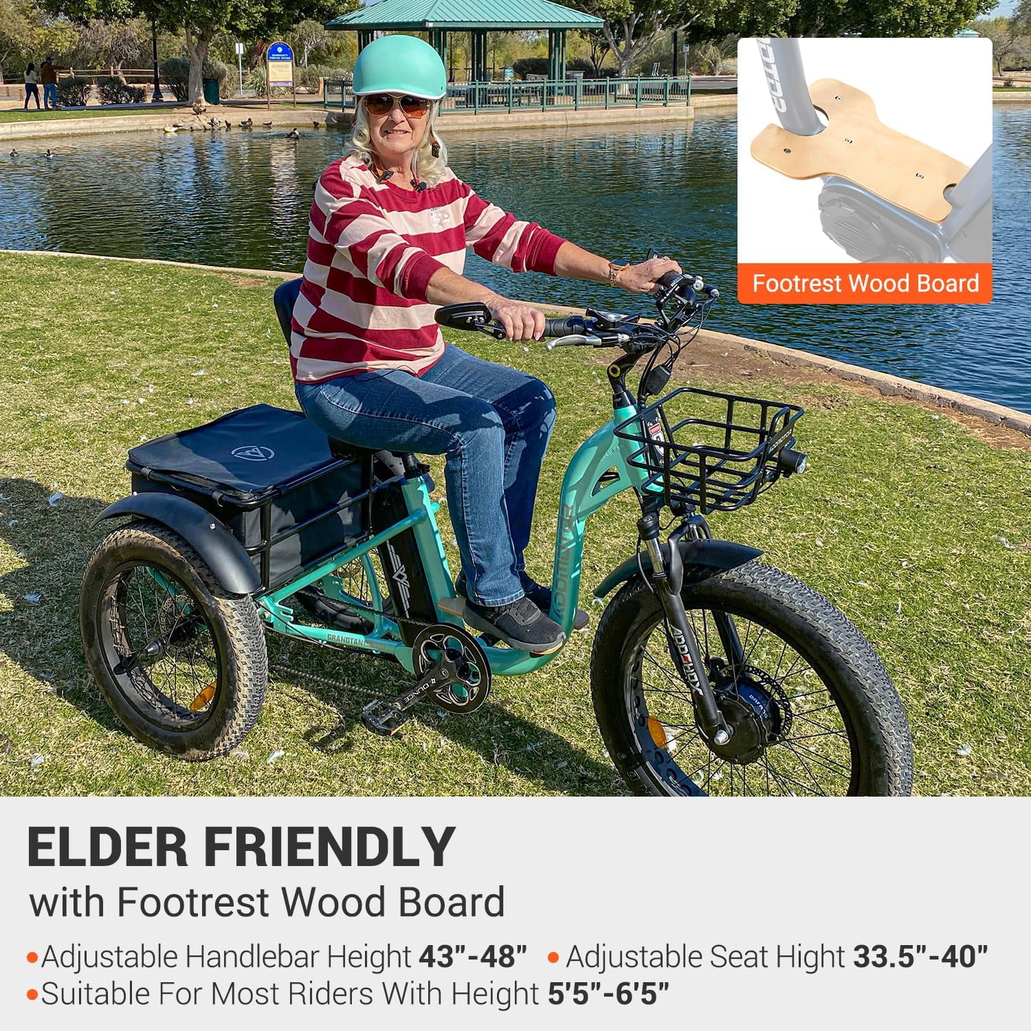 Addmotor Electric Trike, 750W Electric Tricycle for Adults M-340 Plus 3 Wheel Electric Bicycle 85 MI Long Range, 450 lbs,48V 20Ah Removable Battery, Big Baskets, 3 Wheel Step-Thru Electric Bike, Blue