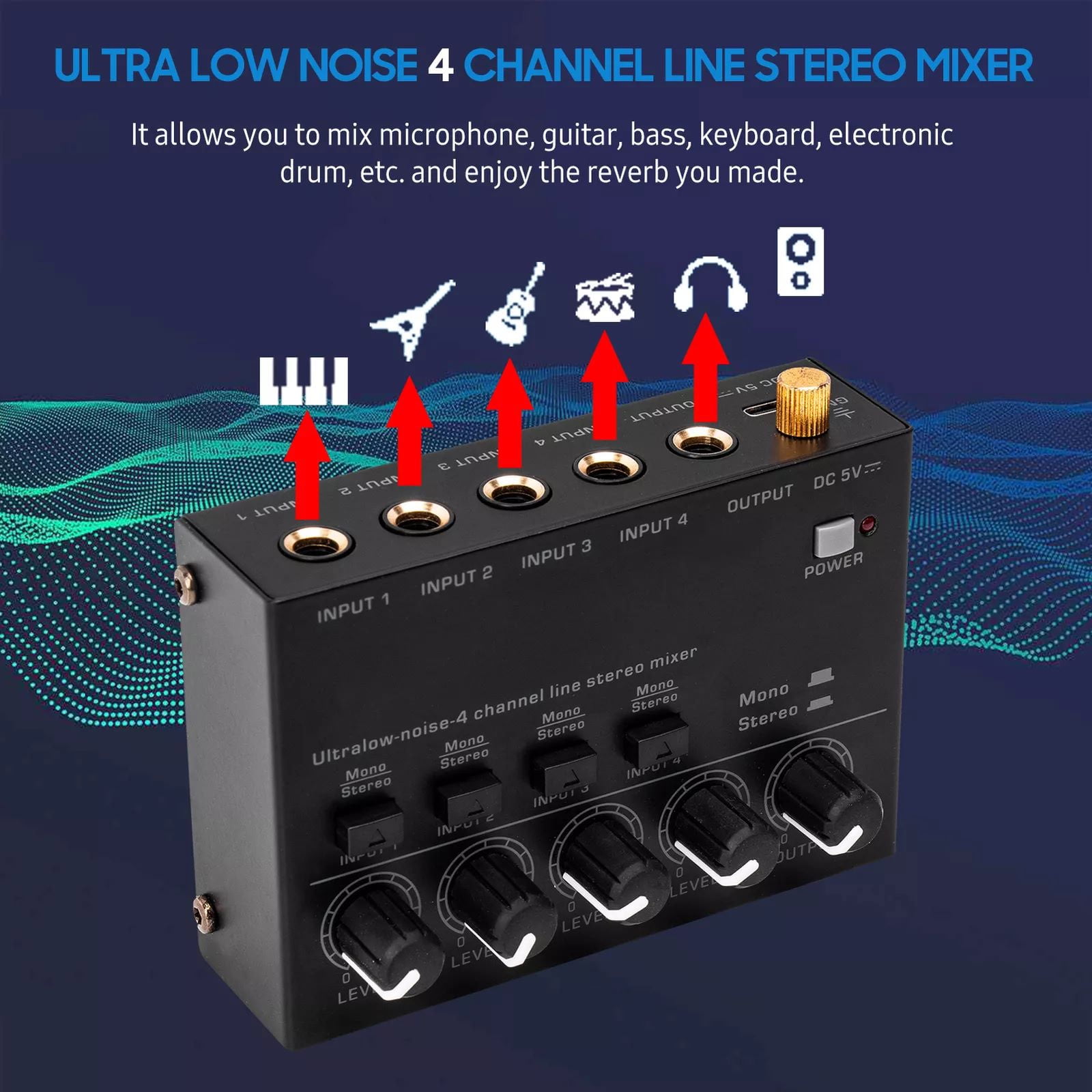CSYANXING Reliable 4-Channel Audio Mixer for Line-Level Signal Mixing with Excellent Audio Performance and Low Distortion