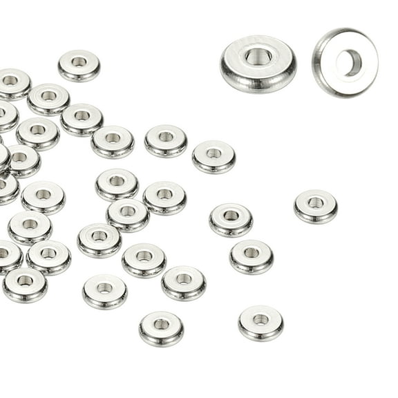 Uxcell 5mm Spacer Beads, 50 Pcs Charm Spacer Beads Stainless Steel Loose Disc Flat Round Slider Stopper for Jewelry Making Bracelet Necklace Earrings Crafts DIY, Silver Tone