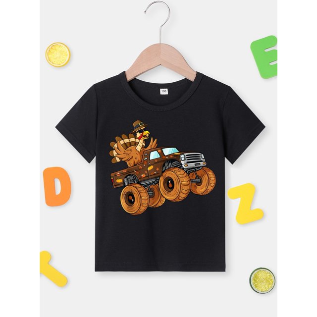Thanksgiving Turkey Driving Print Short Sleeve T-Shirts For Boys - Cool, Lightweight And Comfy Summer Clothes!