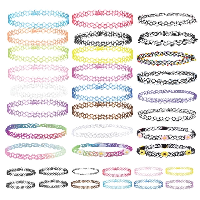 BodyJ4You Ensemble de 36 Pcs Collier Ras-du-Cou Coloré Extensible Élastique Bijoux Femmes Fille Enfants Paquet Valeur