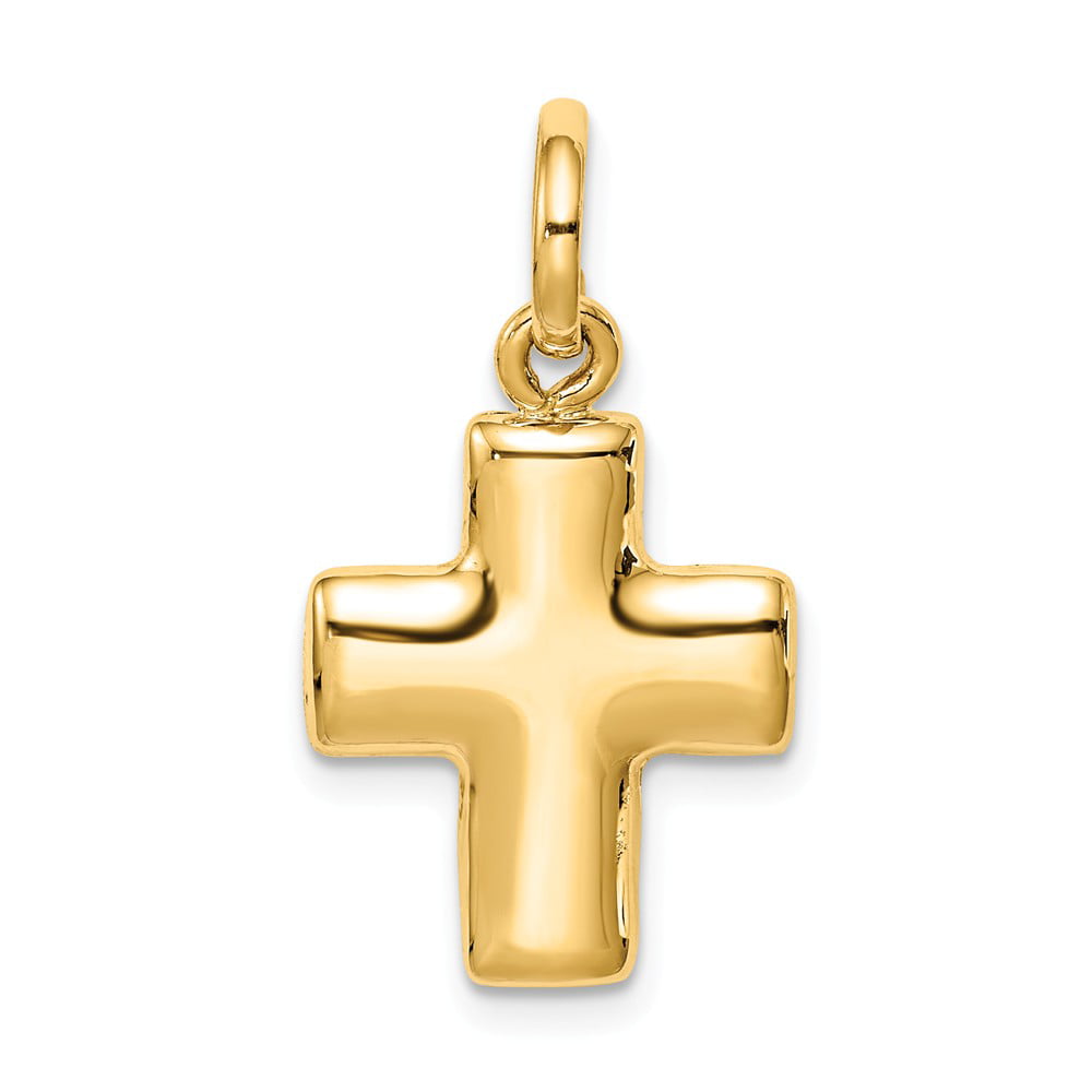 14K Yellow Gold Puffed Cross Charm
