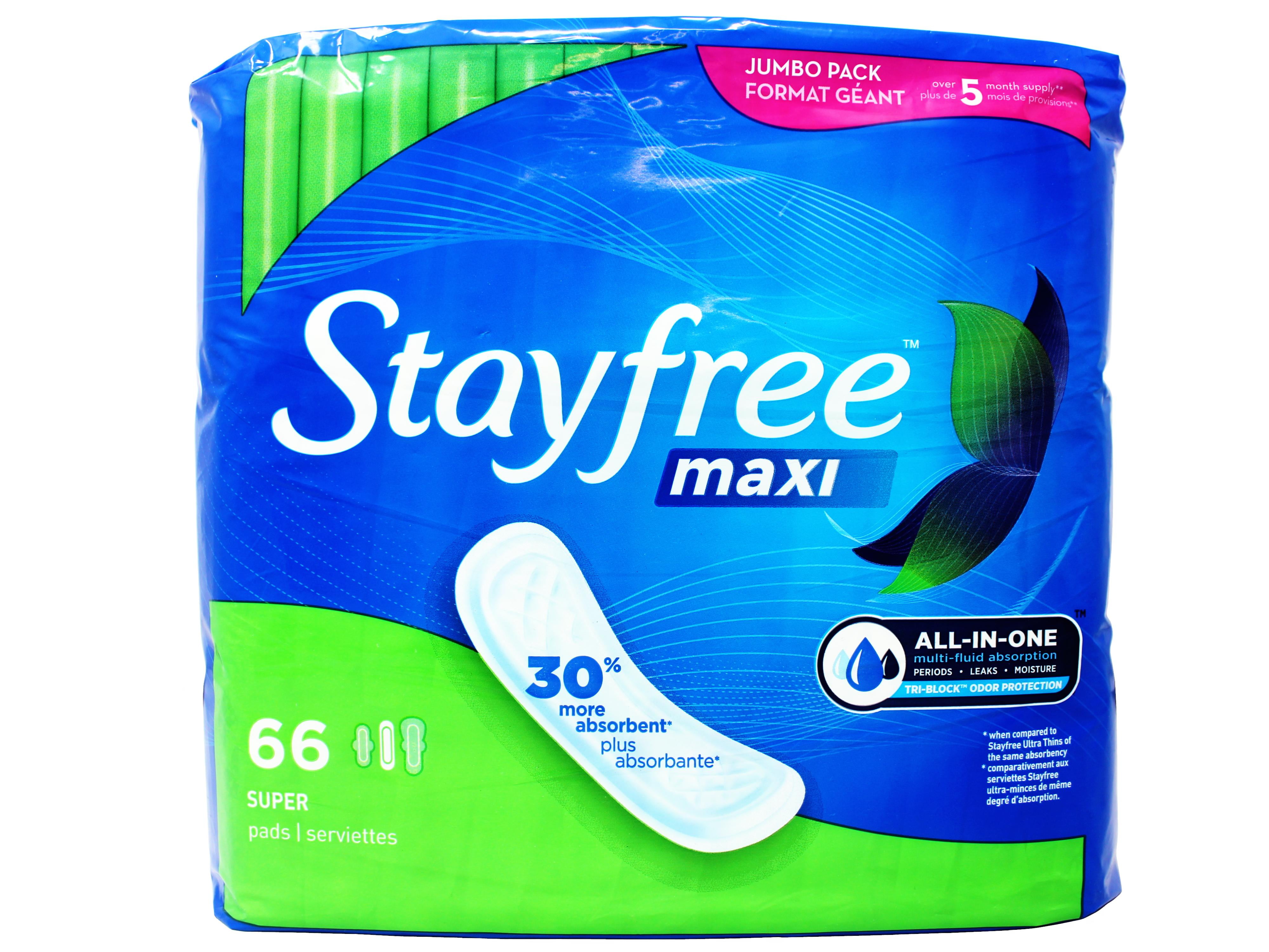 3 Pack - Stayfree Maxi Super Pads Wingless, Absorbs 30% More, Multi-Fluid Absorption, Comfortably Dry for up to 8 Hours, 66 Ct
