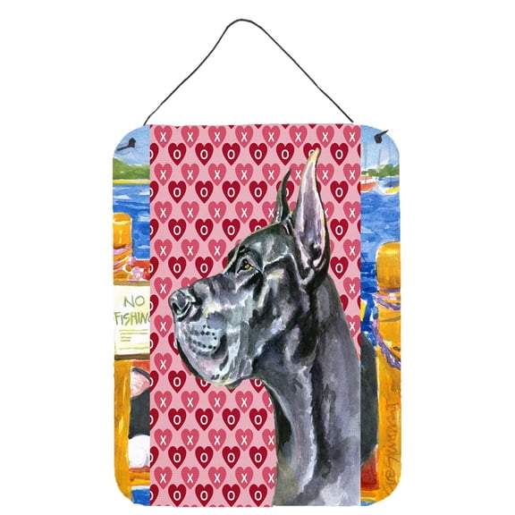 Black Great Dane Hearts Love and Valentines Day Wall or Door Hanging Prints