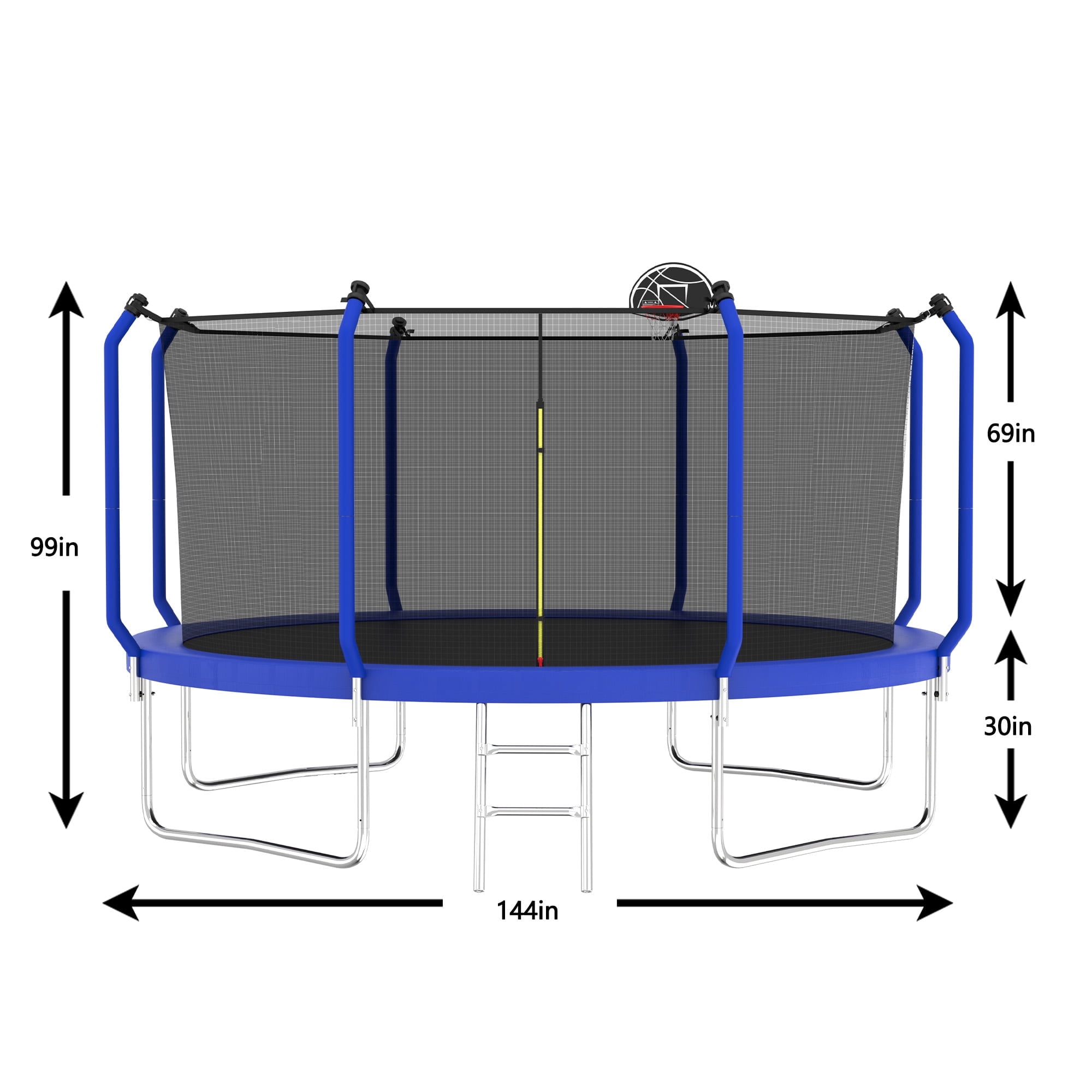 Aukfa 12 FT Trampoline with Safety Enclosure, Basketball Hoop & Ladder, Heavy-Duty Outdoor Jumper for Kids & Adults, Blue