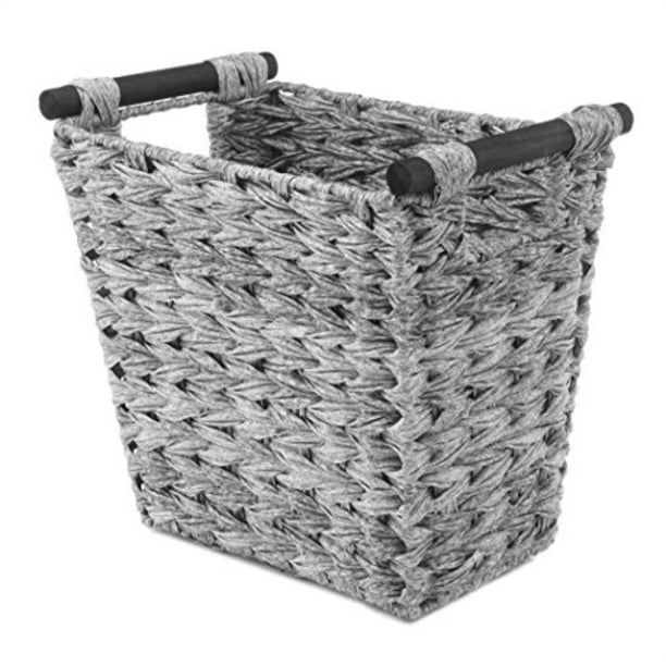 Whitmor Split Rattique Waste Basket with Wood Handles - Gray Wash 