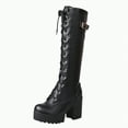 thumbnail image 4 of Splozh Womens Knee High Boots Women's Combat Riding Platform Knee High Boots Lace Up Fall Lug Sole Motorcycle Boots with Inside Zipper Black,US 9.5, 4 of 4