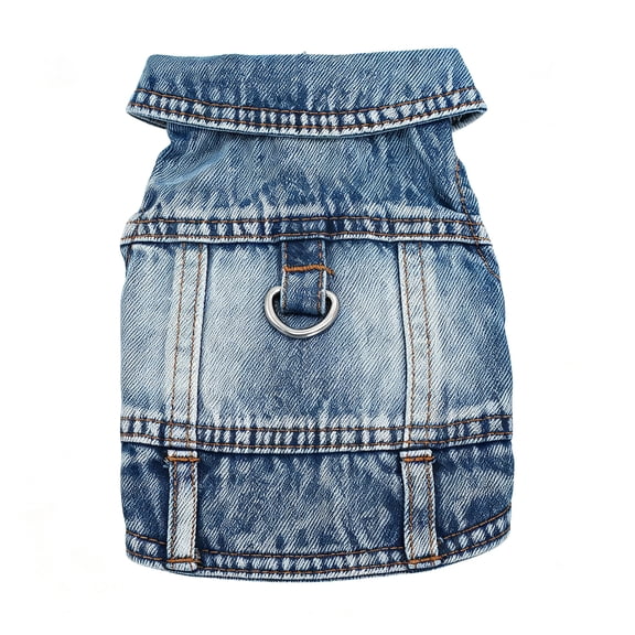 GASTROPOD Puppy Clothes for Small Dogs Boy,Classic Western Denim Dog Coat,Dog Jeans Jacket with Leash D-Ring,Pet Cat Costumes,Cooling Harness Vest for Walking (Blue, X-Small)