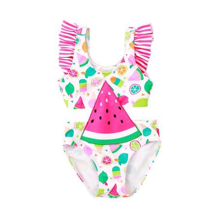 

AIMAOMI Toddler Kids Swimsuit Baby Girls Ice Creams Watermelon Cherry Print Swimsuit With Trim Backless Swimsuit H