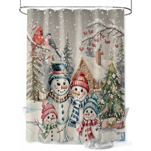 Fsddascl Christmas Snowman Shower Curtain Set - Extra Long 72" x 96" Washable Bathtub Curtain with 12 Hooks, Winter Vintage Xmas Tree Cardinal Waterproof Fabric Stall Shower Curtains for Bathroom