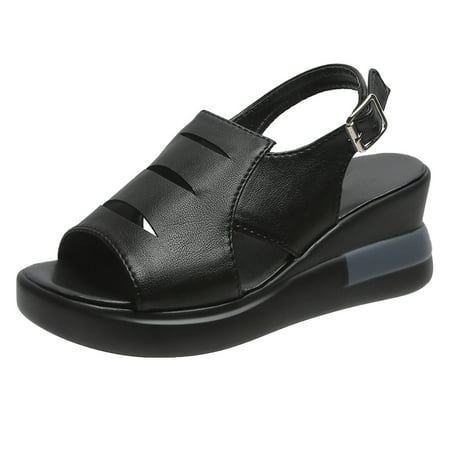 

Qufokar Flip Flops Women Size 9 Wedges Sandals for Women Dressy Summer Fashion Women S Summer Artificial Leather Non Slip Buckle Strap Wedges Beach Open Toe Breathable Sandals Shoes