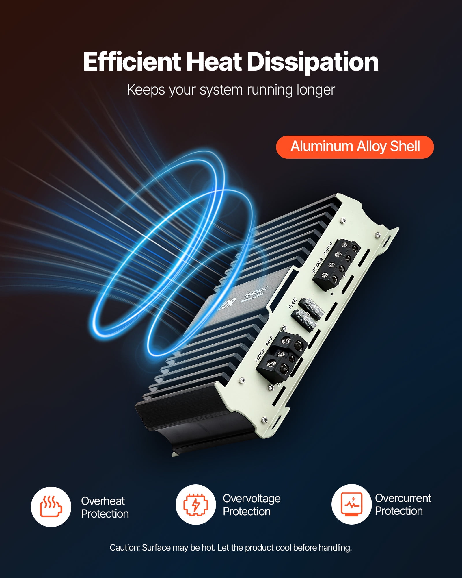 VEVOR Monoblock Car Amplifier, 400W RMS MAX, 1/2/4 Ohm Stable, 1-Channel Class D Car Audio Amplifier with Remote Subwoofer Level Control, Low Pass Filter, Bass Boost & Phase Shift, Volume Controller