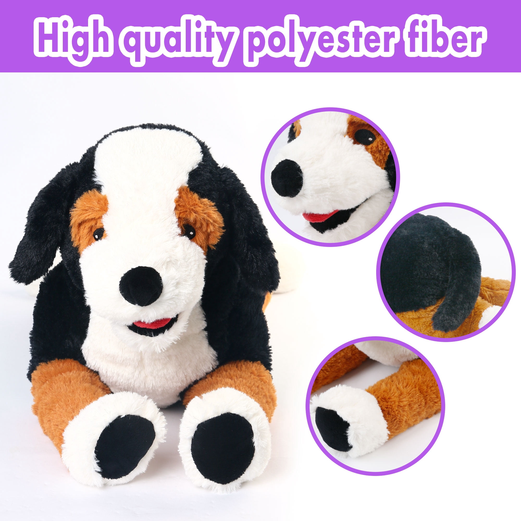 LotFancy 27 in Dog Stuffed Animal, Large Retriever Plush Toy Gift, Black, Brown and White