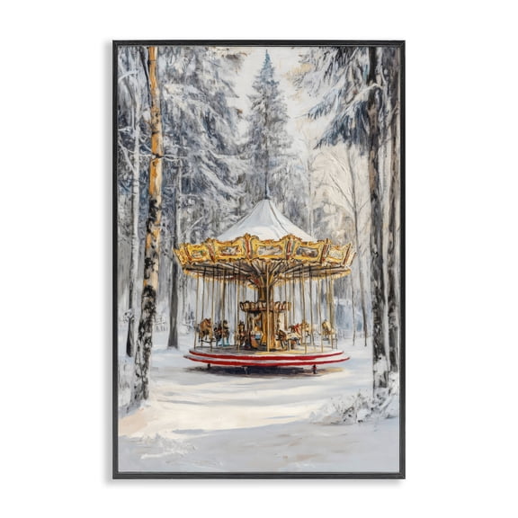 Winter Wonderland Carousel Black Framed Giclee Art, design by Petal Prints Design