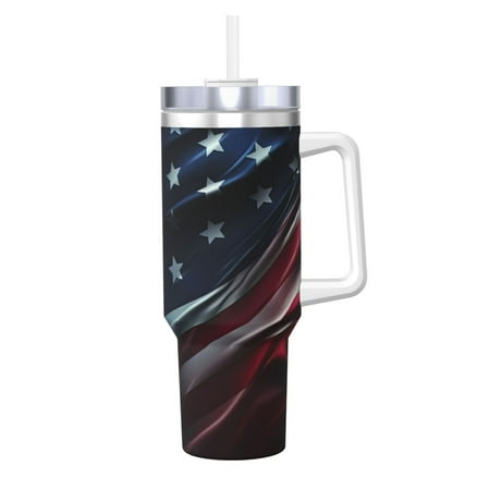 

Salouo American Flag Waving Print for 40oz Water Bottle with Handle & Flip Straw - Stainless Steel Vacuum Insulated Tumbler-Reusable Travel Coffee Mug- Gifts for Women & Men