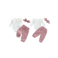 thumbnail image 2 of Loicainy Infant Baby Girls Fall Clothes Set 3 6 9 12 Months Long Sleeve Romper with Floral Pants and Headband Outfits, 2 of 9