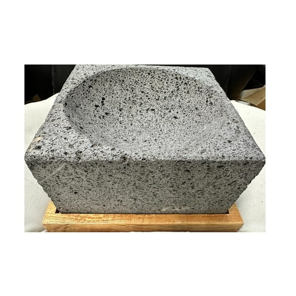 Made in Mexico Guacamole Maker Large 9" Square with Wooden Base Genuine Mexican Manual Guacamole Salsa Maker Volcanic Lava Rock Stone Molcajete Mortar and Pestle