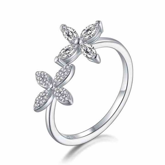 Two Floral Open Adjustable Engagement Rings For Women 1.8 Ct Diamond 14K White Gold Over
