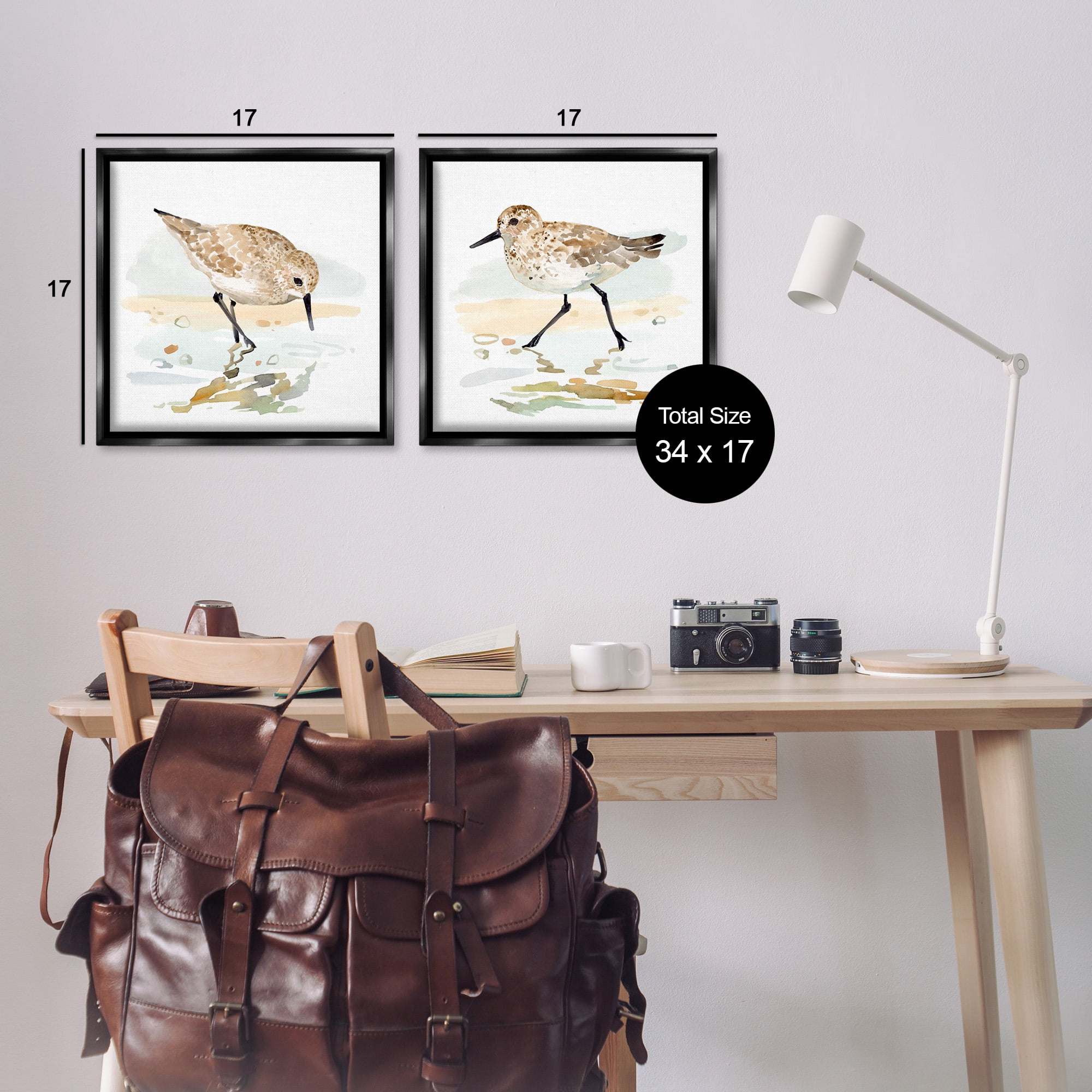 Stupell Industries Sea Birds on Shore Animals & Insects Painting Black Floater Framed Canvas Art Print Wall Art, 18 x 18, Set of 2