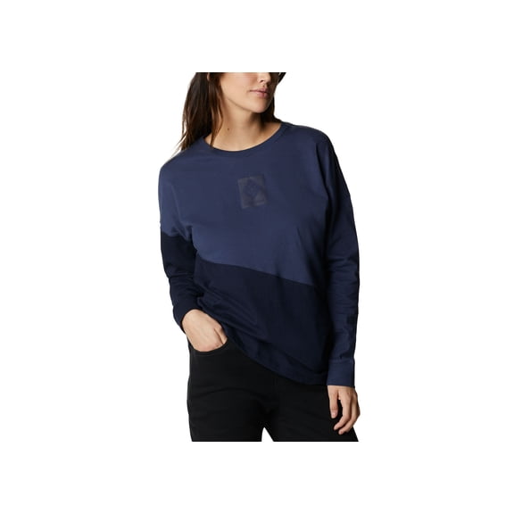 Columbia Womens Organic Cotton Park Colorblocked Long Sleeve T-Shirt Dark Nocturnal M