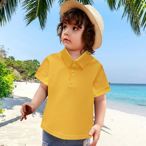 LIUYUNNN Toddler Youth Polo Shirts for Boys Short Sleeve Yellow Button down Shirt Boys School Uniform Shirts Classic 12-18 Months Boys ShirtsBoys Girls Four Seasons Outfits