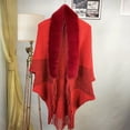 thumbnail image 2 of PoureLoom Faux Fur Shawls and Wraps Women Winter Knit Ponchos Elegant Evening Dress Shawl Cape Cloak Coat Fur Collar Red One Size, 2 of 4
