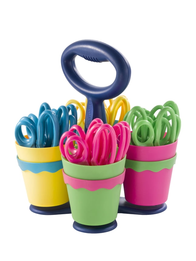 Westcott Kids Scissors Caddy, 5", Anti-Microbial, Pointed, for School, Assorted Colors, 24-Pairs